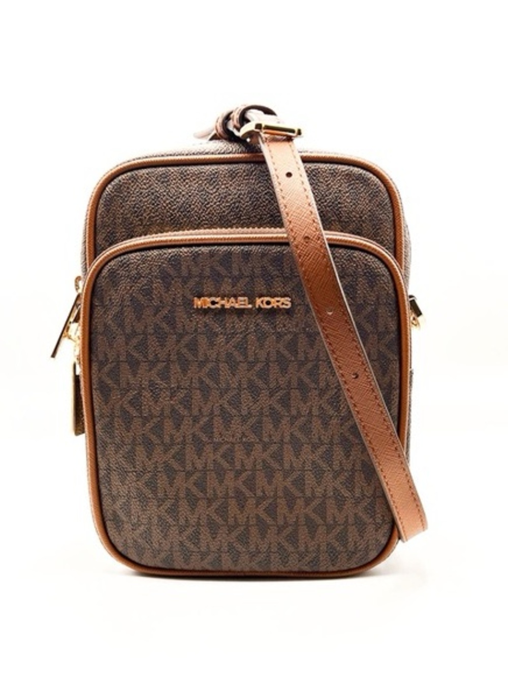 NWOT Michael Kors Jet Set Travel Medium Logo Chain Crossbody Bag in Brown